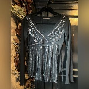 Anthropologie Sequin Babydoll Top